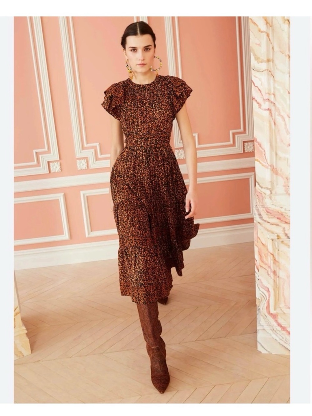 Ulla Johnson Brown Leopard-Print Midi Dress